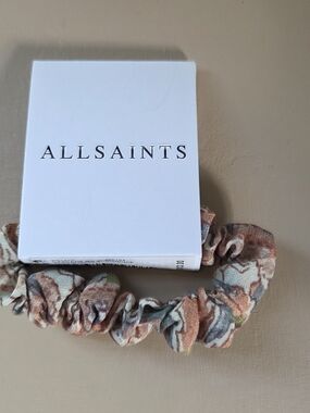 AllSaints Floral Fabric Scrunchie in Rust, Sage and Cream